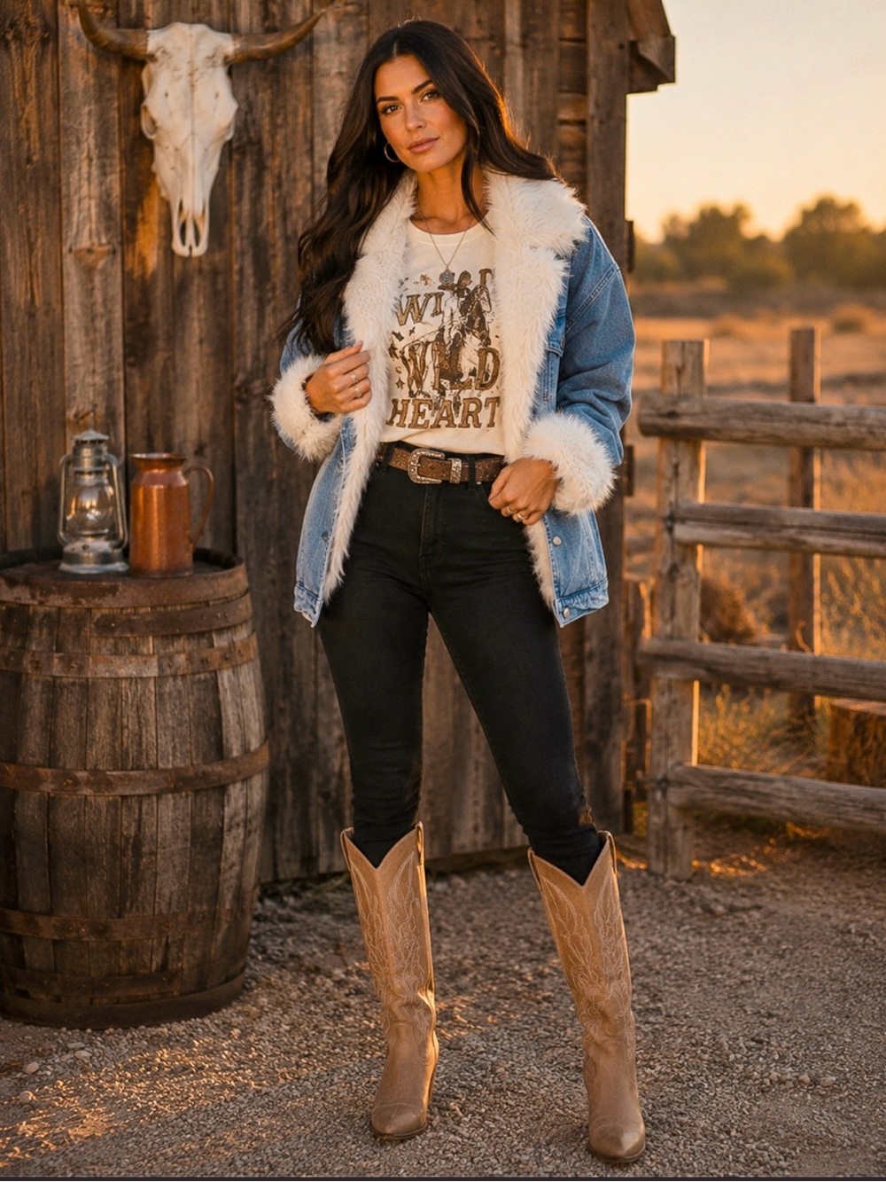 NWT- blue B- Jean Jacket with Faux Fur
